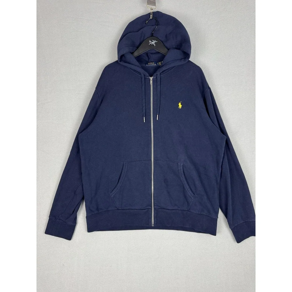 Polo Ralph Lauren Paint Splatter Logo Zip Up Navy Hoodie Mens Size XL Pony